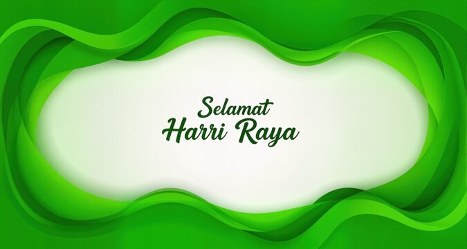 Abstract selamat hari raya design with green wave frame, perfect for holiday card, poster, or web banner
