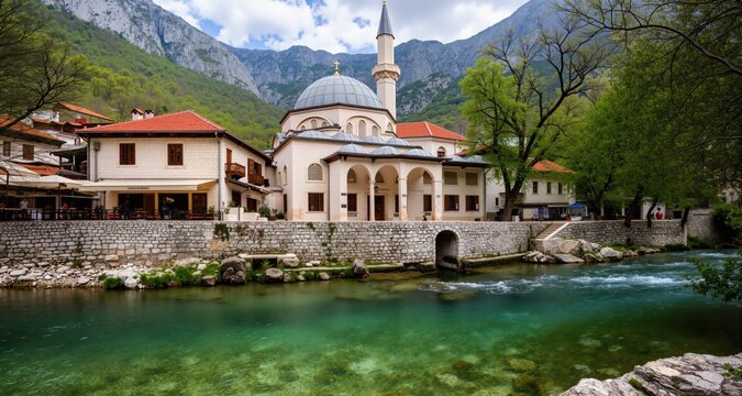 Dervish monastery or tekke at the Buna River spring in Blagaj, Bosnia and Herzegovina
