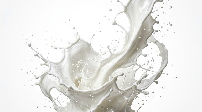 A dynamic white liquid splash frozen in swirling motion on a white background, glossy fluid texture and elegant abstract curves, crisp high-key light and a fresh energetic atmosphere, ultra-realistic,