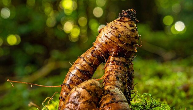 Ginger rhizome on mossy forest floor