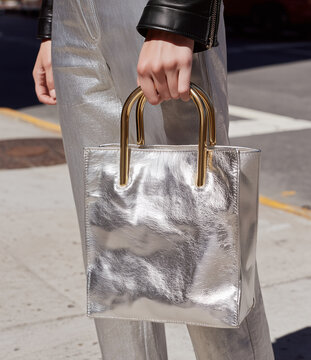 Silver Handbag Close-Up, Luxury Fashion Street Style Accessory