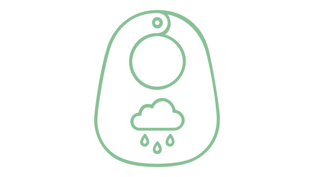 Green baby bib line icon vector illustration featurin a cute cloud and rain dros design. Minimalist flat raphic for infant feeding,nursery essentials, newbor care, and parenting concets.