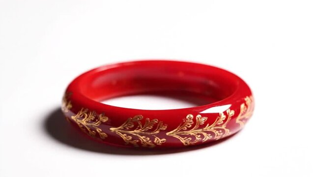 Single traditional red bangle rotating isolated on clean background with copy space
