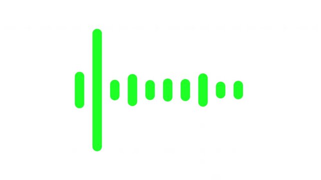 Animated green audio equalizer bars visualizing sound levels and voice over activity on a clean white background for multimedia projects