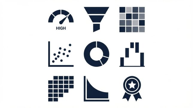 Visual Representation of Data Analysis Concepts Featuring Charts, Graphs, and Metrics in a Clear Arrangement to Illustrate Various Interpretations of Data