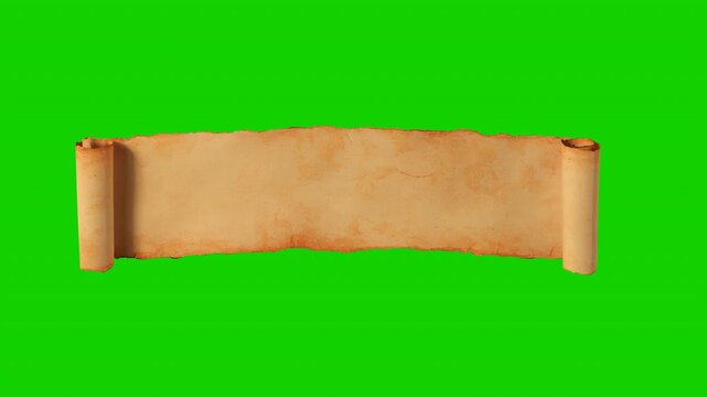 Vintage blank parchment scroll with torn edges on a white background. Ancient parchment scroll banner. Three types of luma matte