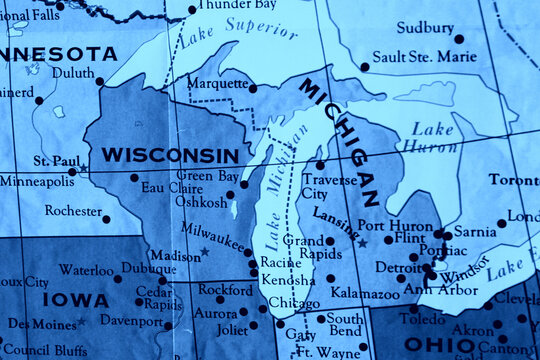 USA State Maps Blue Tint