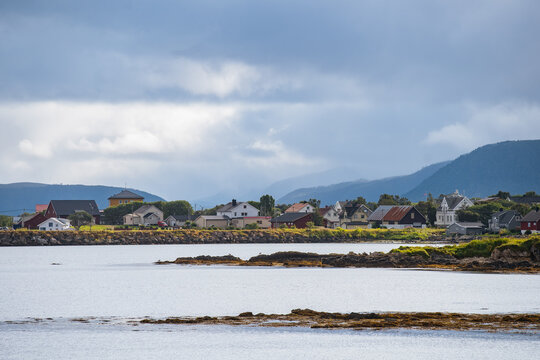 Coastal settlement on cloudy day