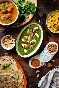 Full table of traditional Indian dishes