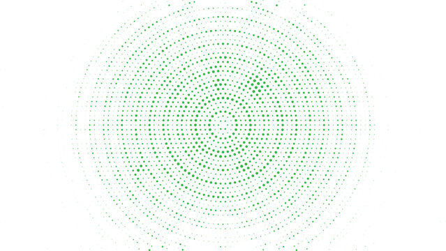Concentric green halftone dot circle background, abstract vector pattern with radiating circular textures, modern digital design for eco tech, sustainability, and growth concepts