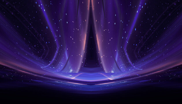 Wet asphalt, reflection of neon lights, a searchlight, smoke. Abstract light in a dark empty street with smoke, smog. Dark background scene of empty street, night view, night city.