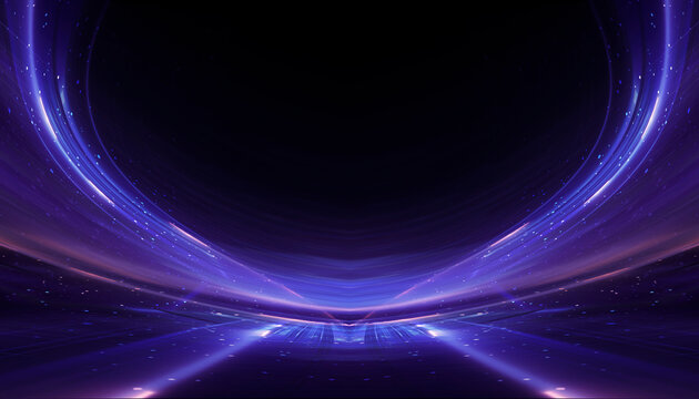 Wet asphalt, reflection of neon lights, a searchlight, smoke. Abstract light in a dark empty street with smoke, smog. Dark background scene of empty street, night view, night city.