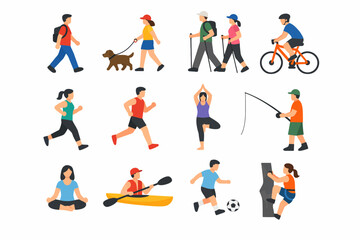 Fototapeta premium Diverse outdoor activities: walking, cycling, yoga, and more