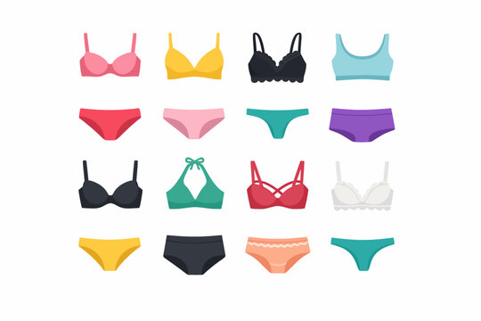 Colorful collection of women's bras and panties in various styles and colors
