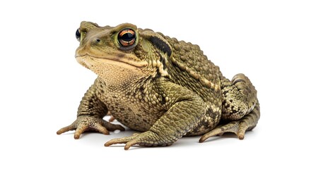 Naklejka premium Realistic Toad Amphibian Close Up Isolated on White Background for Wildlife Photography, Amphibian Study, Wetland Animal, Nature Observation, Zoology Research, Detailed Skin Texture Illustration