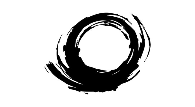 Abstract black ink spiral vortex, expressive brush strokes, high contrast monochrome, Japanese sumi-e style, grunge texture, centered composition, vector illustration.