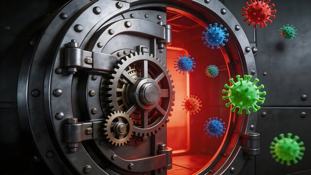 Open vault with virus particles
