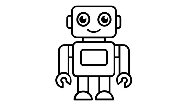 Cute toy robot vector icon illustration. Simple black and white line art of a friendly android character for kids, education, and technology projects. Minimalist flat design scalable graphic.