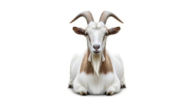 Realistic Goat Animal Sitting Isolated on White Background for Farm Livestock, Agriculture, Animal Husbandry, Rural Farming, Domestic Animal, Livestock Breeding, Detailed Animal Illustration