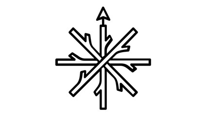 Fototapeta premium Minimalist Vector Illustration of a Compass Rose Star Symbol Crafted from Wooden Branches and Twigs with an Upward Arrow, Clean Line Art Icon for Nature, Navigation, and Outdoor Adventure