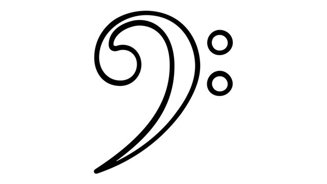 Minimalist black and white bass clef vector icon illustration for music notation and sheet music design. Scalable flat line art symbol of the F-clef, ideal for educational and creative projects.