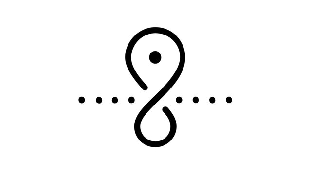 Minimalist Vector Illustration of a Stylized Musical Repeat Sign Icon with Figure-Eight Shape and Dotted Line, Clean Black Line Art for Music Notation, Composition, and Graphic Design Projects