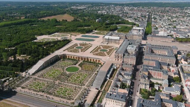 Aerial view of Palace of Versailles (Ch&acirc;teau de Versailles) in Paris, iconic royal residence of French kings - landscape panorama of France, Europe