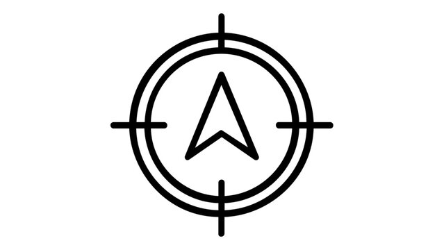 Scalable vector icon illustration featuring a minimalist cursor pointer within a circular target crosshair, ideal for digital navigation, GPS mapping, and modern UI/UX interface design.