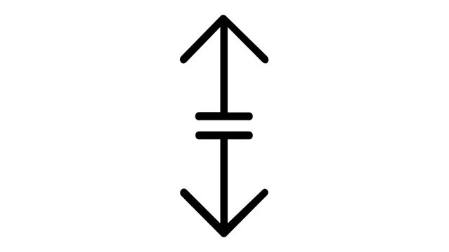 Vertical resize cursor vector icon illustration featuring a double-headed arrow with horizontal bars. Minimalist black line art symbol for UI/UX design, web development, and software interface.