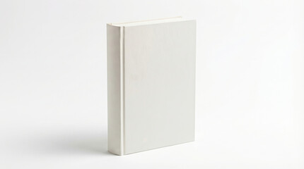 Naklejka premium Blank white hardcover book mockup standing upright on white background.