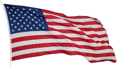 Fototapeta premium American flag waving isolated on white background with vibrant stars and stripes