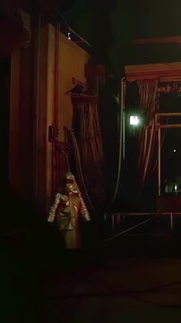 Steel Mill Worker in Protective Aluminized Heat Suit Near Melting Furnace - Vertical Video 4K