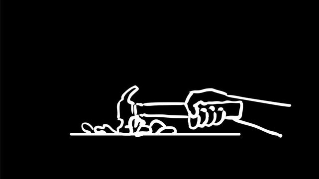 2d Animation motion graphics drawing of a hand with hammer striking an alarm clock on white, black and green screen in 4K ultra-high-definition.