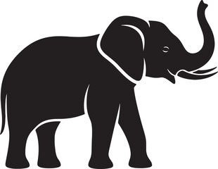 Fototapeta premium Elephant silhouette with trunk up icon wild african animal profile isolated on transparent background for nature safari and wildlife conservation design.