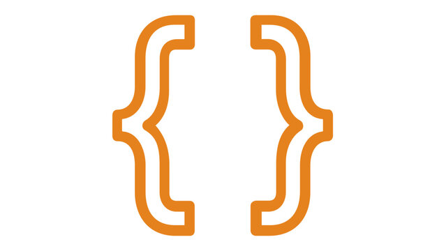Orange curly braces vector icon illustration for programming, coding, and mathematical notation. Minimalist flat line art symbol for web development, software engineering, and data science.