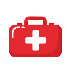 Obraz premium Red First Aid Kit with White Cross Symbol, Medical Emergency Bag Icon