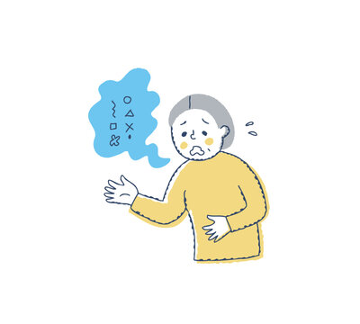 ろれつが回らなくて困っているシニア女性
