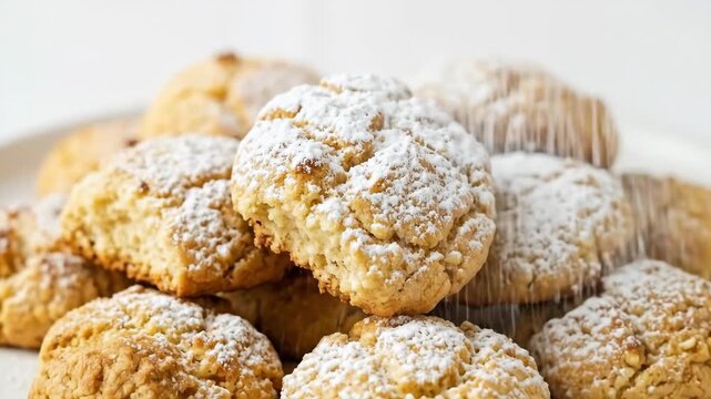 A studio shot of delicious cottage cheese cookies on a simple white background, golden baked texture and soft homemade detail in a clean food composition, bright appetizing atmosphere,