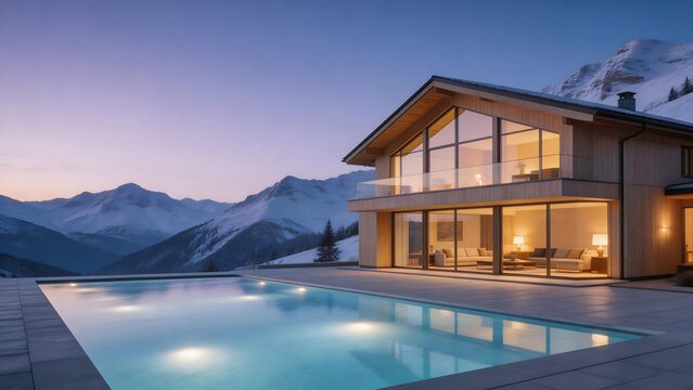 Modern house with pool and mountain view