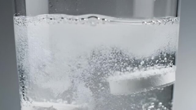 Effervescent Tablet Dissolving in Clear Water Creating Bubbles.