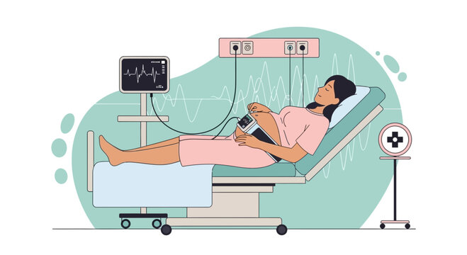 Pregnant Woman Undergoing Fetal Monitoring in Hospital Bed with Medical Equipment