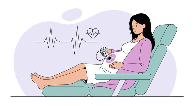 Pregnant Woman Undergoing Fetal Heart Monitoring in Clinic, Healthy Pregnancy Concept