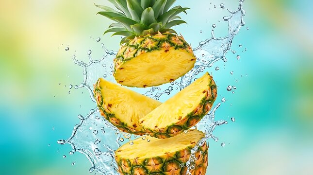 Nanas Segar dengan Percikan Air Dinamis