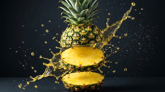 Nanas Segar Terpisah dengan Percikan Jus Dinamis