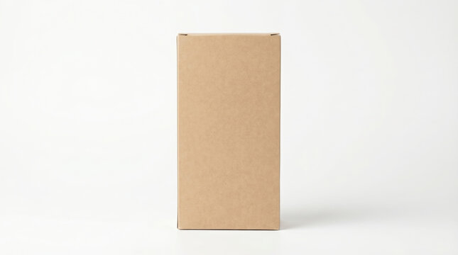 Blank brown cardboard tall box mockup on white background studio shot.