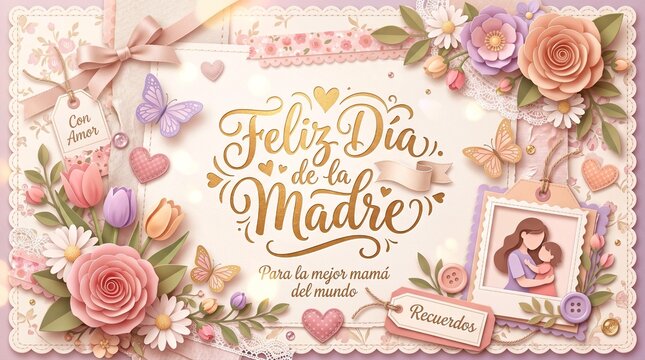 3D Pastel Scrapbook Background for Feliz Dia de la Madre