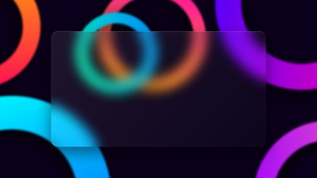Neon colorful rings, vibrant glowing circles on dark background, seamless loop animation, symbolizing technology and innovation