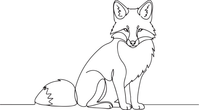 Minimalist line drawing of a fox sitting calmly with a slight smile Vector, illustration