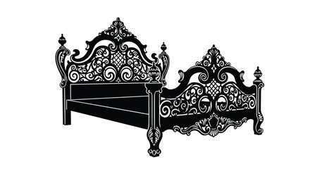 Ornate vintage bed frame in a striking black silhouette © Nazrul