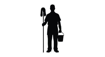 A chimney sweep stands with tools depicted in black silhouette © Nazrul